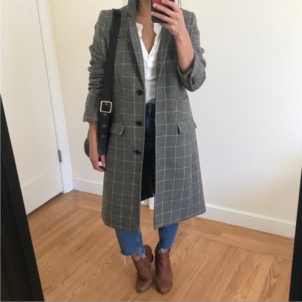 Banana Republic Gray Plaid Three Button Tailored Coat window pane size small